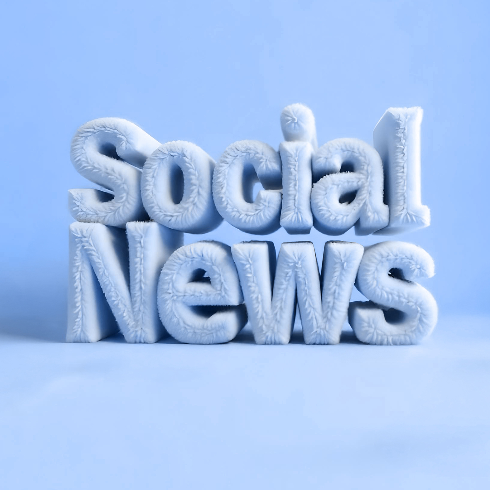 Social-News-Schriftzug im flauschigen 3D-Look auf blauem Hintergrund.
